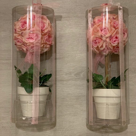Two Brand New Pink Roses Floral Topiaries- - Picture 2 of 5